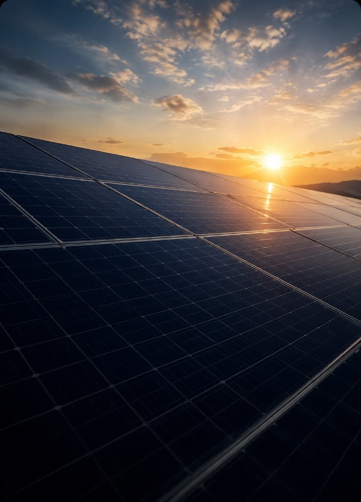 Photovoltaikmodule im Sonnenuntergang – Symbolbild Solar