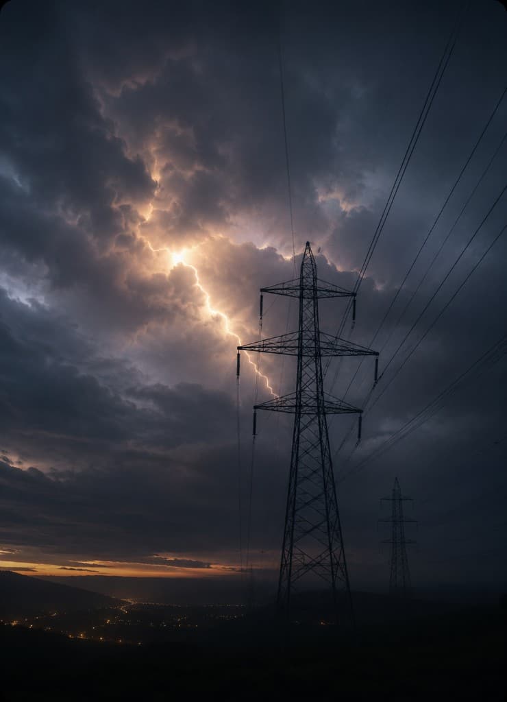 Hochspannungsmast vor Gewitterhimmel – Symbolbild Strom